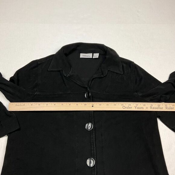 Chicos Travelers Cardigan Jacket Black Long Sleeve Button Front Stretch 1 Medium - Picture 7 of 11